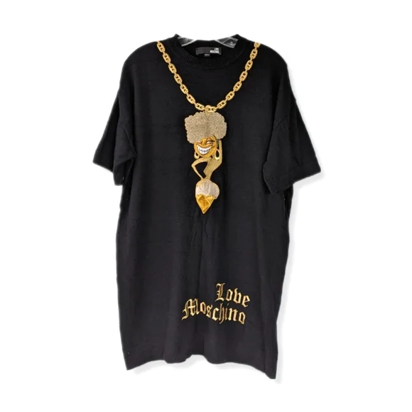 Love Moschino | Dresses | Love Moschino Black Knit Gold Chain Embroidered Sweater  Dress | Poshmark